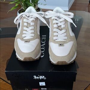 Coach Tan and Cream Lace-Up Sneakers
